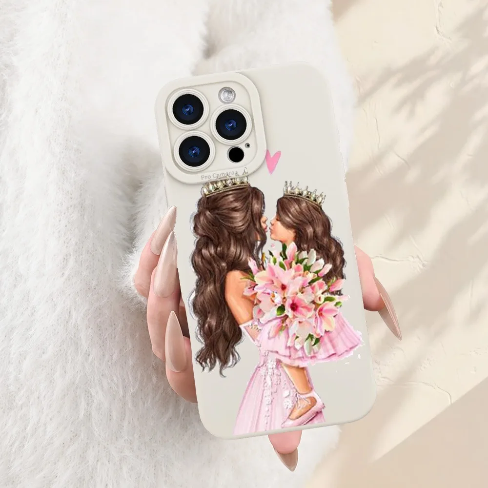 A Crown-Patterned Mother-Daughter Flower Design Anti-Drop Phone Case, Suitable for iPhone 11 12 13 14 15 16 17 Pro Max Xr X/Xs 7 8 Plus Se and Other Smartphones, an Ideal Birthday Gift, Suitable for Both Men and Women