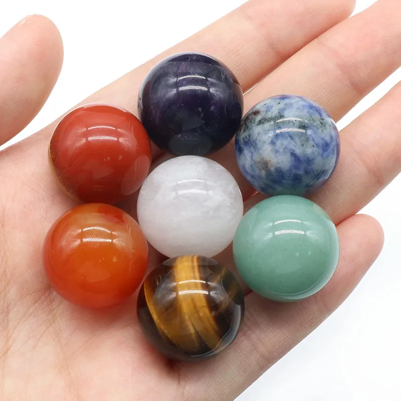 7pcs/set 12/16mm Seven Chakras Round Ball Non-porous Beads Natural Stone Crystal Agate Reiki Chakra Yoga Stone Ornament Jewelry