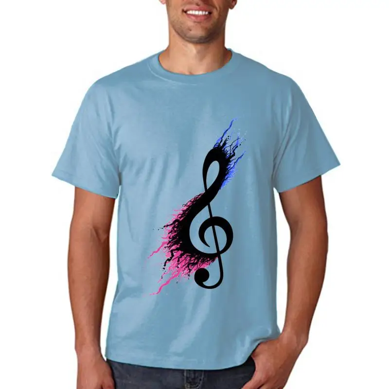 Men's Music T-Shirt Treble Clef Graffiti Split Super Slim Fit Nine Sleeve Length Youth Trend Autumn Season Henry Collar