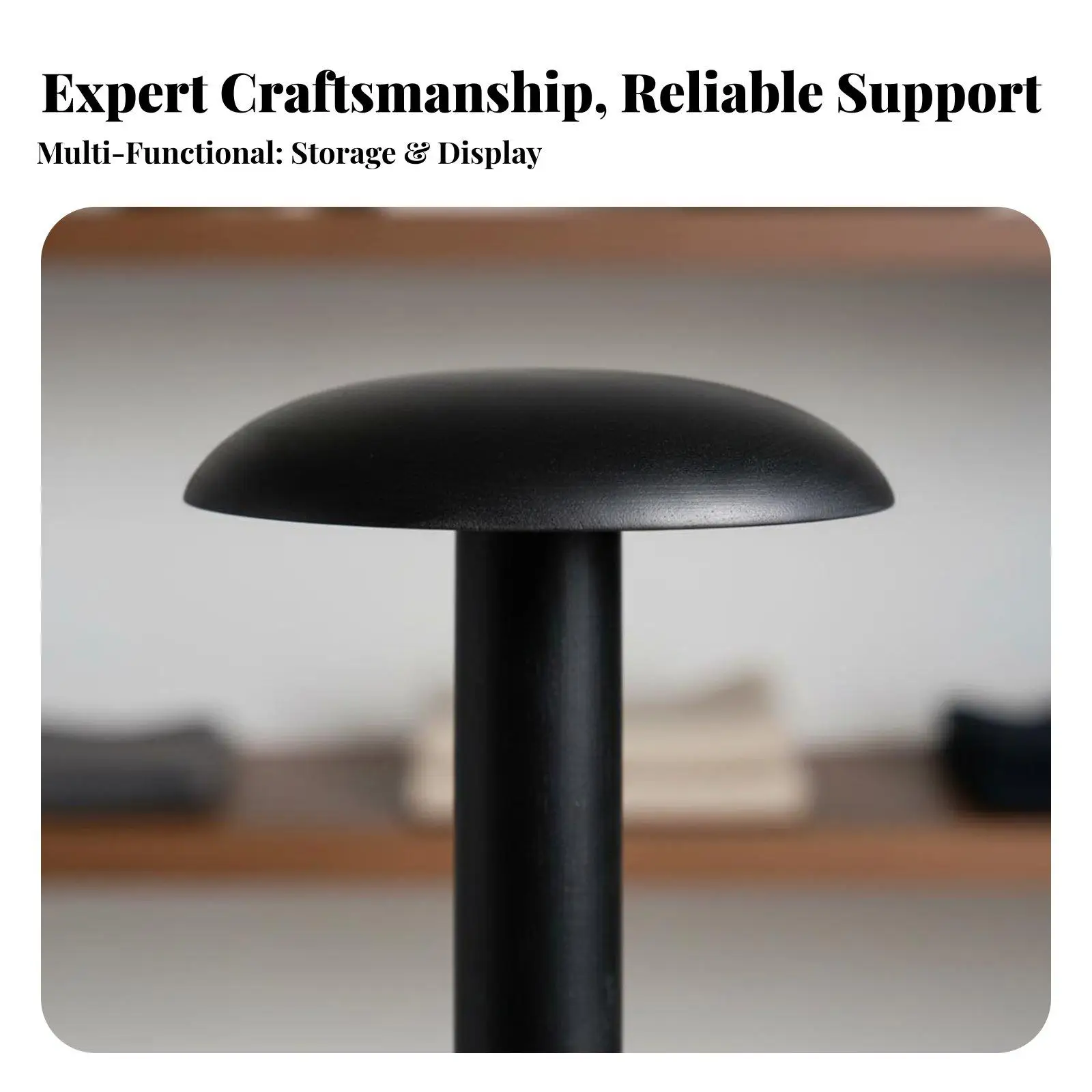 Oak Wood Hat Stand Holder for Hat Display Tabletop Rack with Stable Round Base