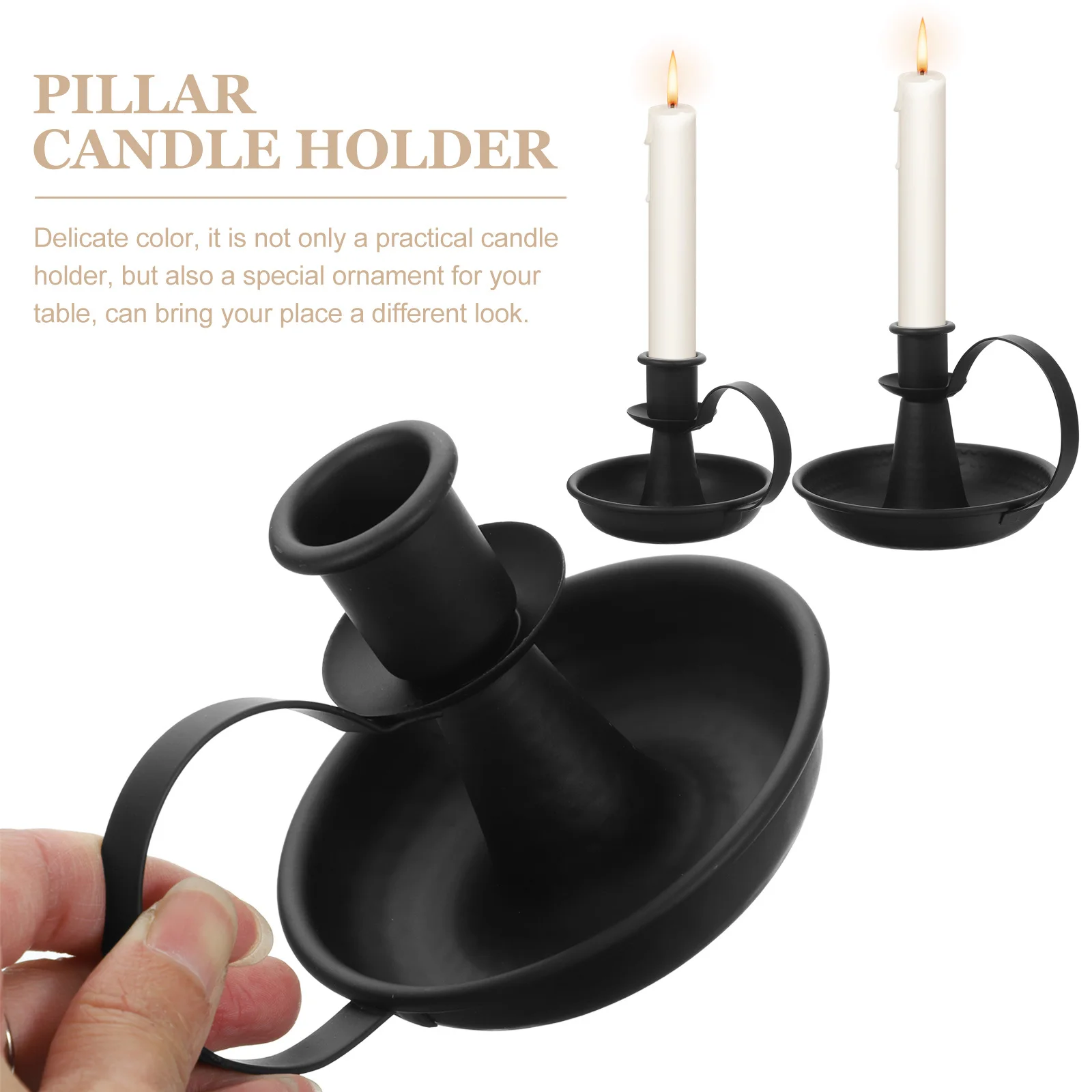 

2Pcs Iron Art Holder Vintage Pillar Stand Retro Desktop Candlestick Holder Metal Table Ornament Candlestick Holders