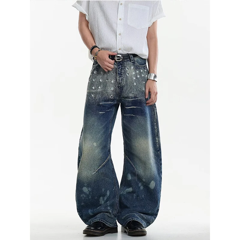 

KEQI Men's Blue Gothic Y2k Jeans Vintage Hiphop Grunge Boyfriend Style Jeans Pants Baggy Wide Leg Denim Pants Clothes Summer