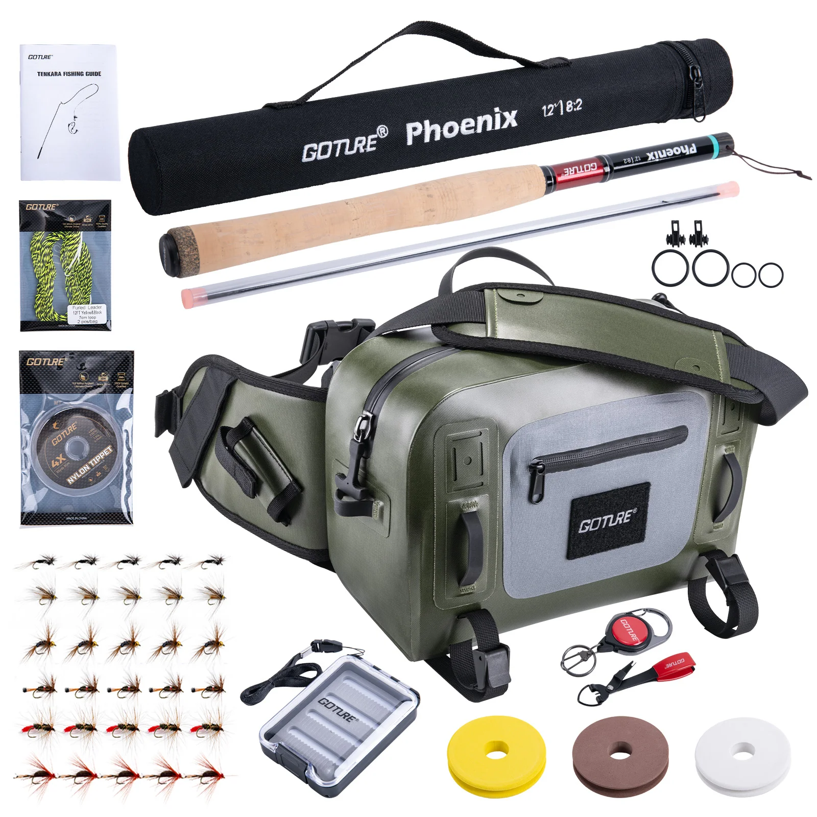 Goture Fishing Rod Combo Fly Fishing Tenkara Rod Feeder Telescopic Rods 3.6M/12ft Fishing Rod Cork/Carbon Handle for Man Gift