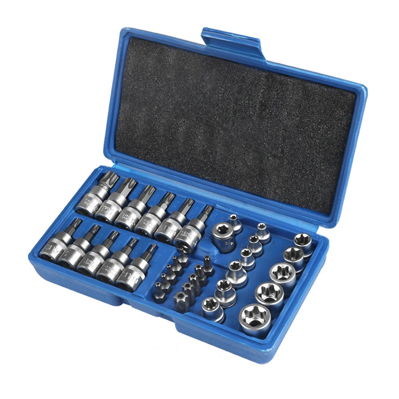 3/8 1/2 E Socket Type And Wrench Head Set Car Repair Hand Tools Torx Female and Male End Kit Star Style T55 Bit For Ratchet