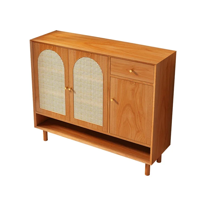 

Solid wood shoe cabinet Nordic Japanese rattan household simple modern storage