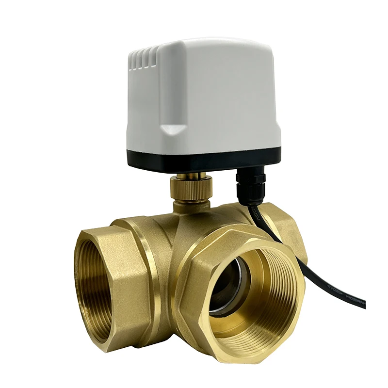 DN50 3 Way IP65 Waterproof Brass Motorized Ball Valve 220V 12V 24V 3-Wire 2 Control T/L Type Brass Electric Ball Valve