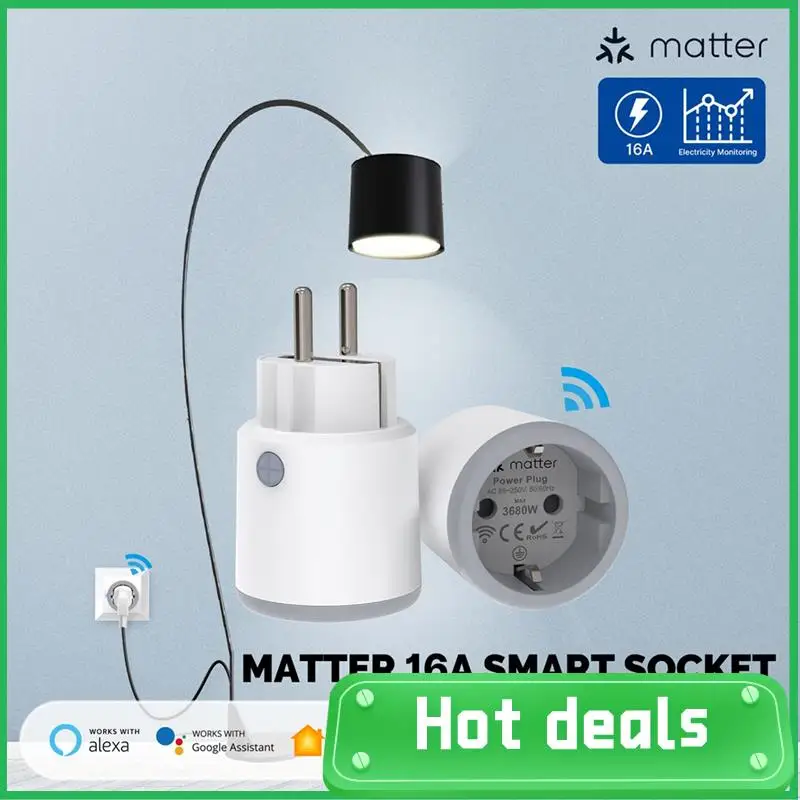 

AC62-2Pcs Smart Plug Matter Wi-Fi розетка с функцией монитора энергии работает с для Homekit Google Home Alexa 16A белая вилка европейского стандарта