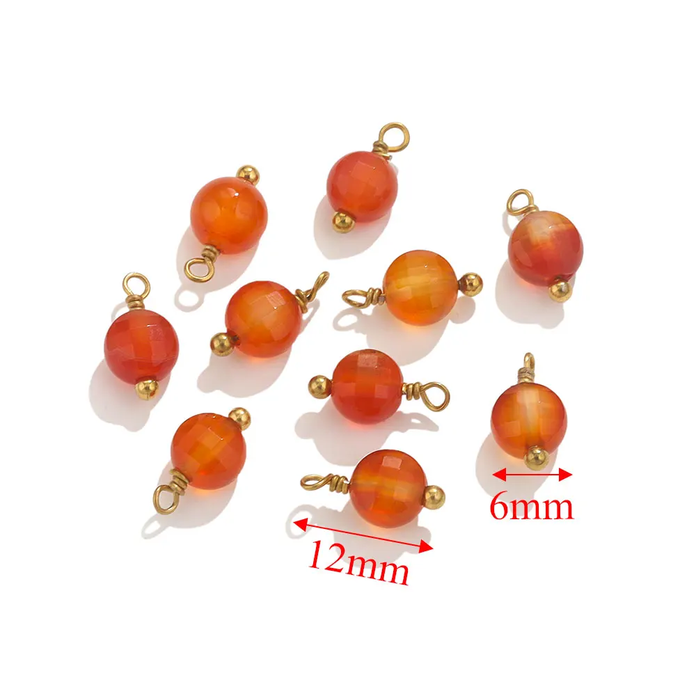 10pcs Natural Stone Round Small Charms For Earring Makings Findings Stainless Steel Needles DIY Jewelry Charms Supplies Parts