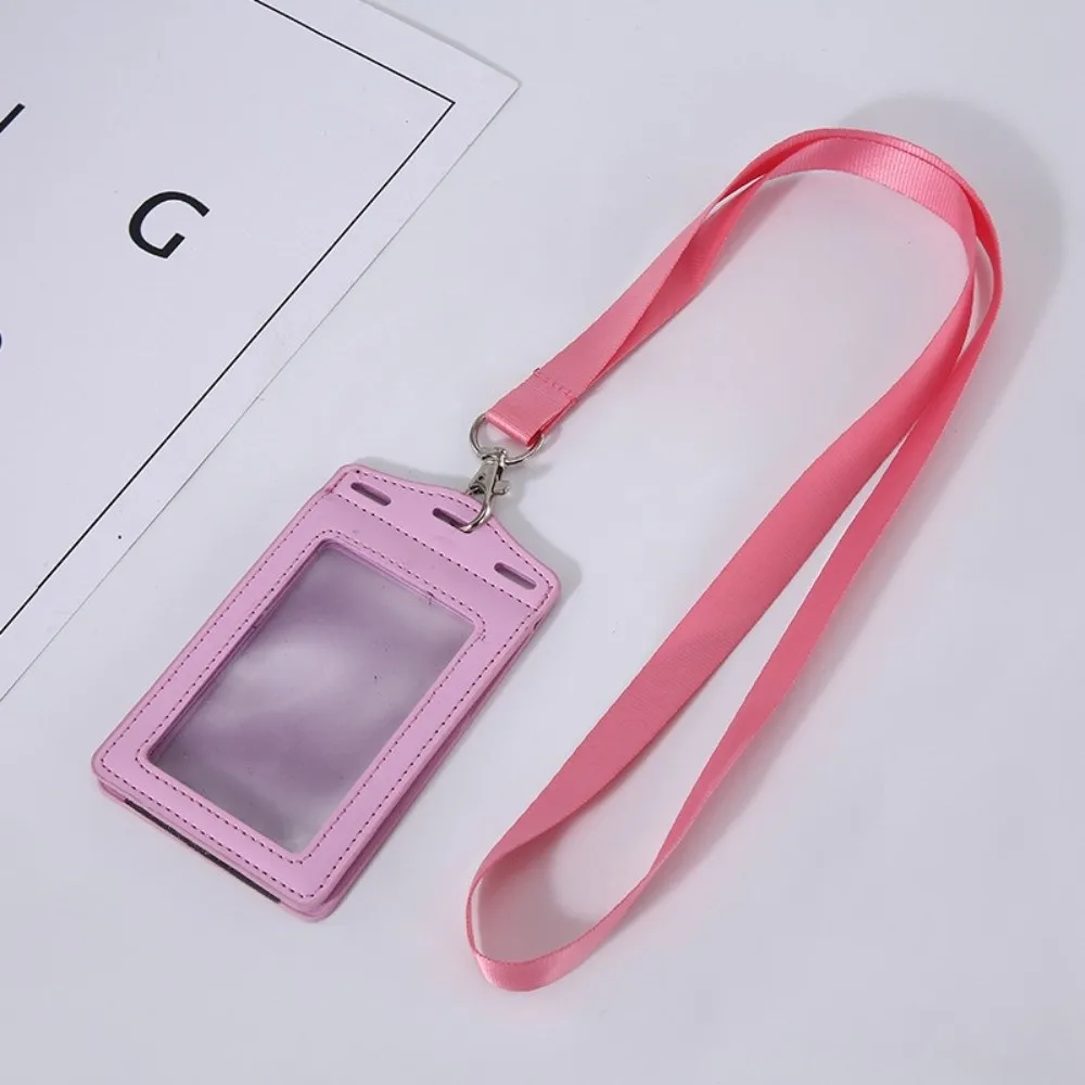PU Leather ID Card Holder Tri-fold Transparent Badge Holder with Card Slots Card Holder