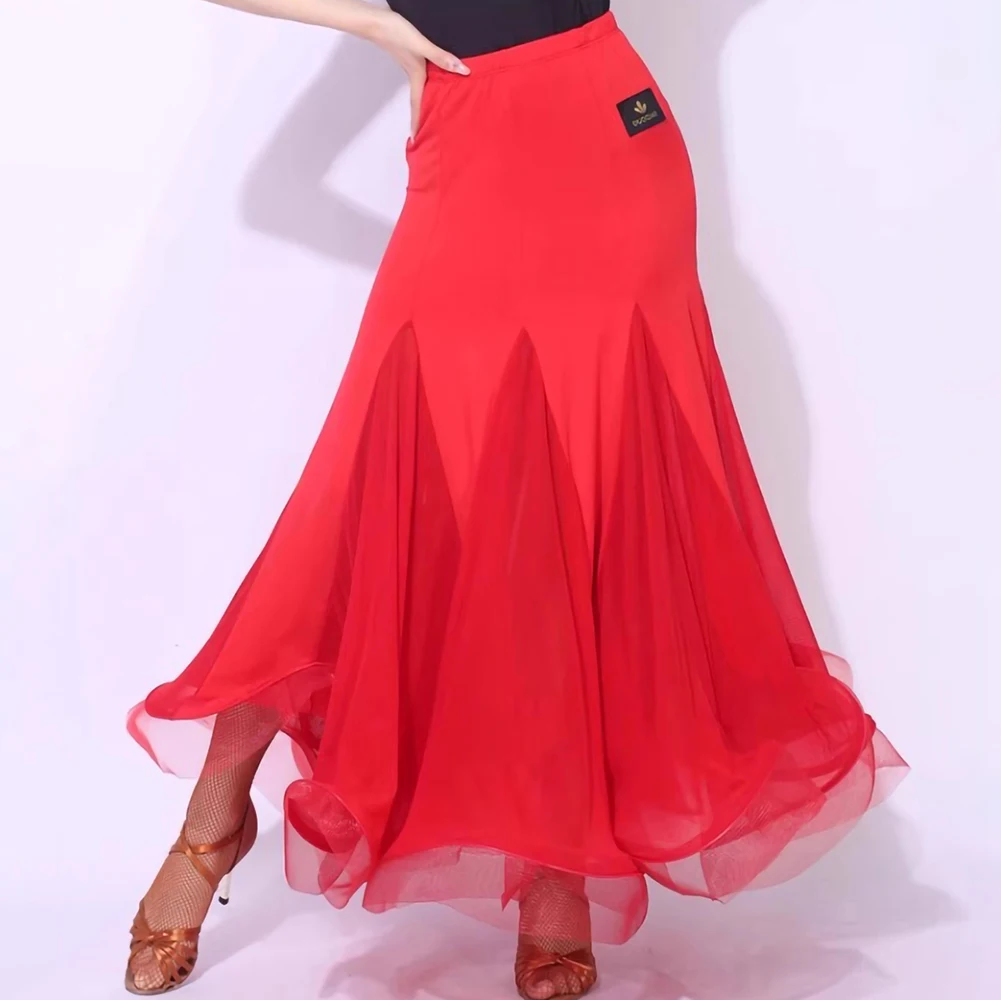 Ballroom Waltz Competition Leopard Print Long Dress Standard Dance Dress Competition Practice Red Ballroom Dance Skirt