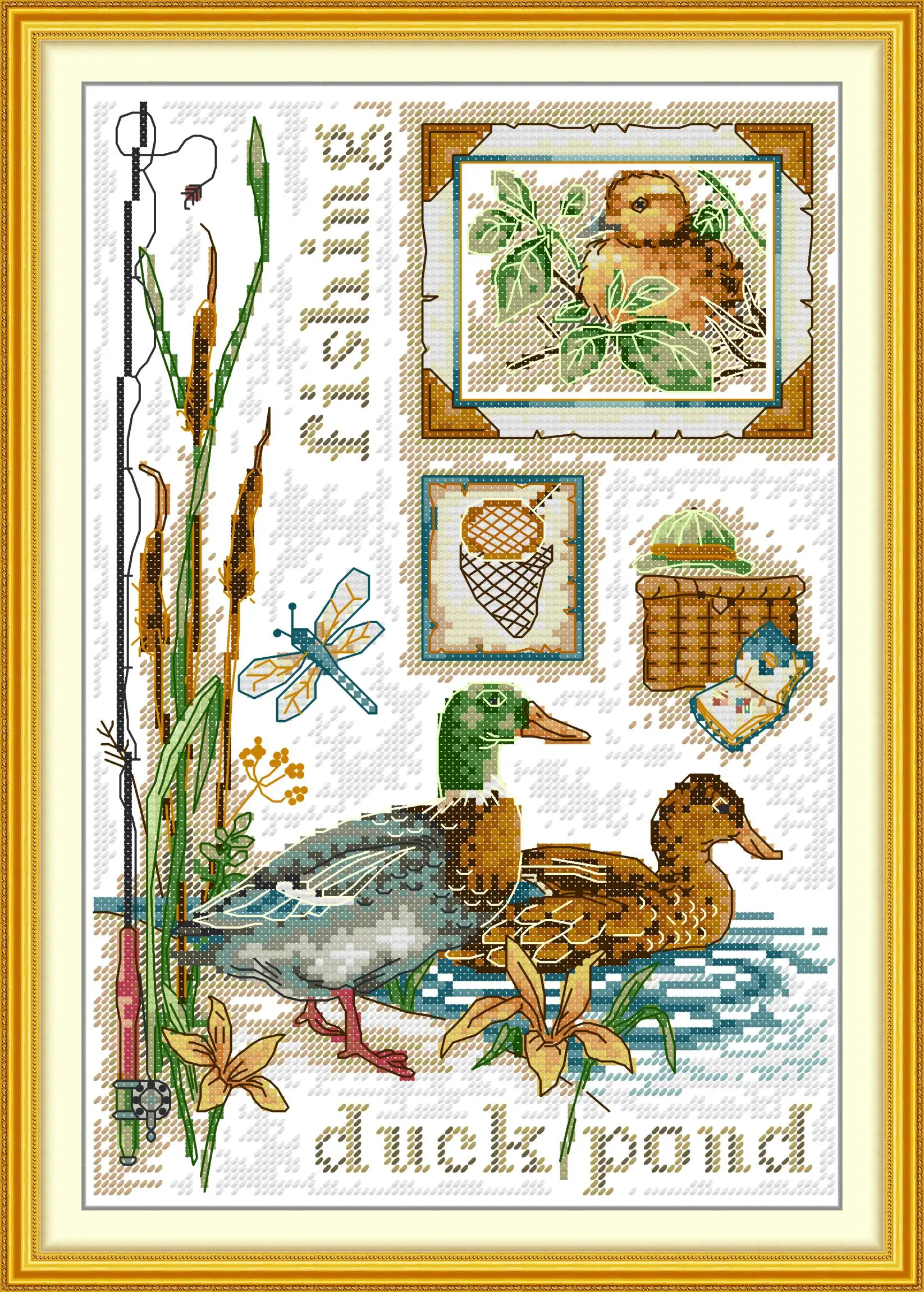 

Maydear Full Cross Stitch Kit,11CT/14CT/16CT/9CT Aida Fabric,DMC Threads Sewing Pattern Embroidery Set-Duck's Paradise