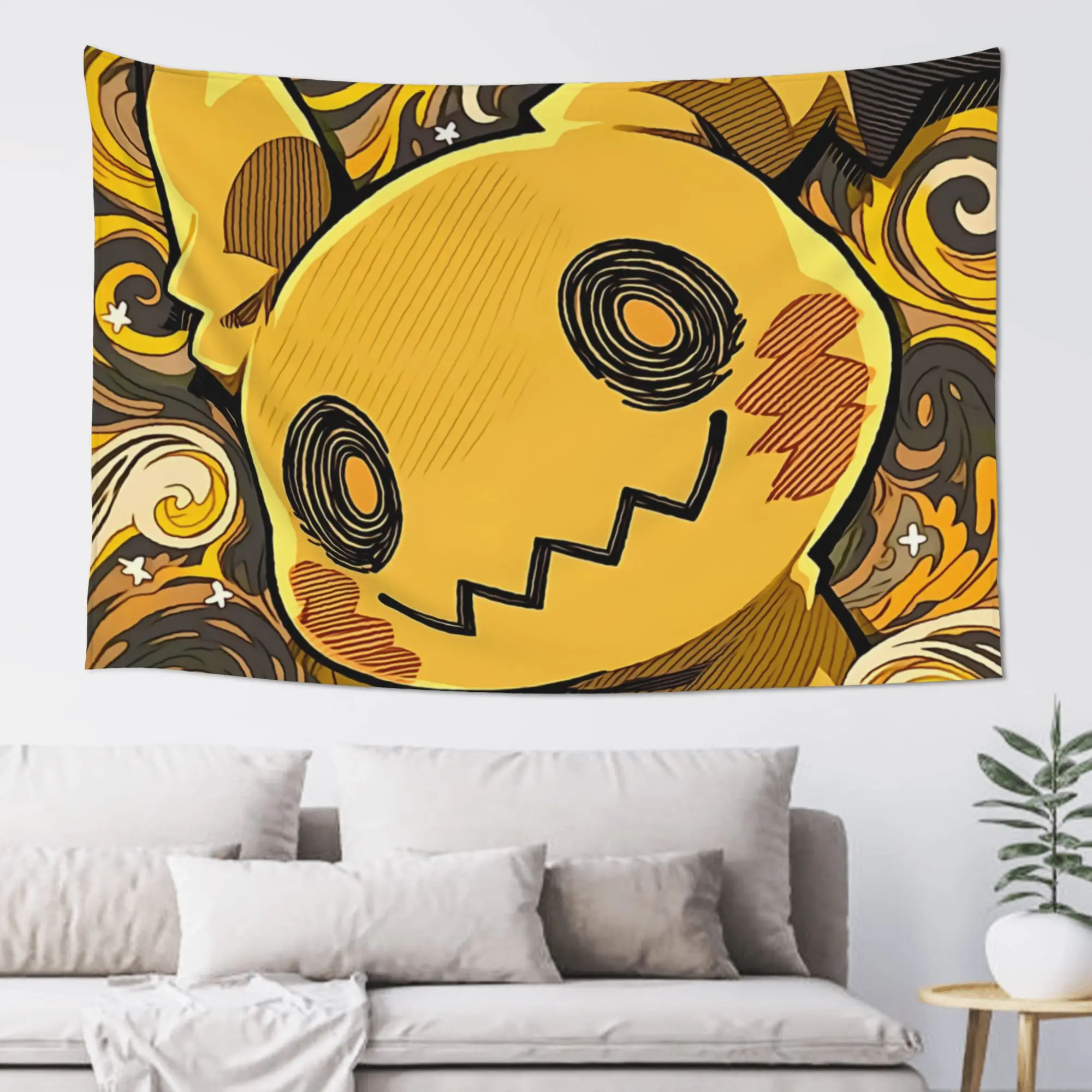 Cutecore Pokemon Mimikyu Antique Yellow Tapestry Bedroom Decoration  Wall Hanging Blanket Tapestry Cool Stuff For Room