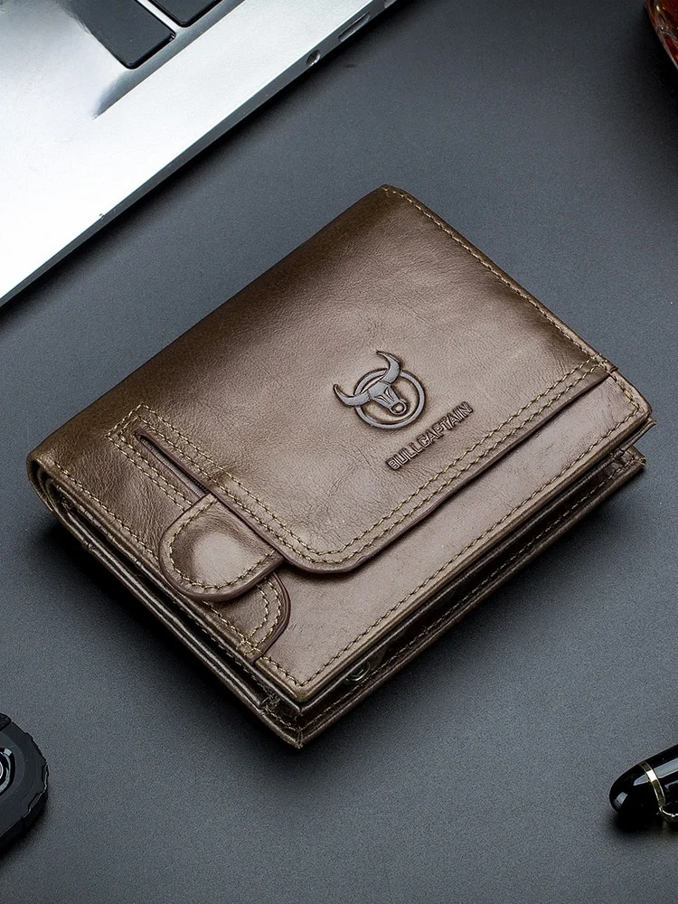 

BULLCAPTAIN Men's Top Layer Cowhide Leather Wallet 18 Card Slots Vertical Genuine Leather Coin Purse Retro Style Youth Wallet