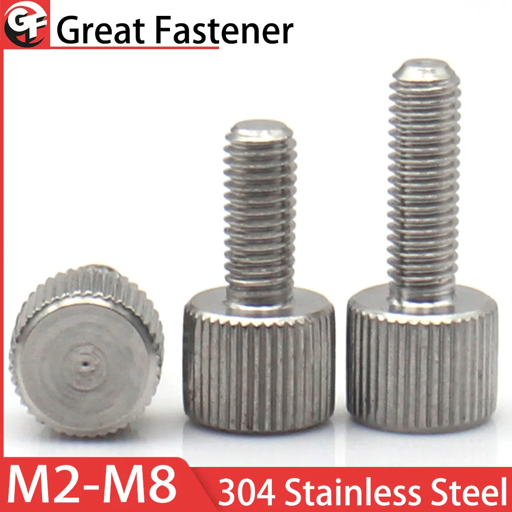 2/5pcs 304 Stainless Steel Knurled Thumb Screws High Round Head Hand Tighten Screws Assorted Sizes M2 M2.5 M3 M4 M5 M6 M8