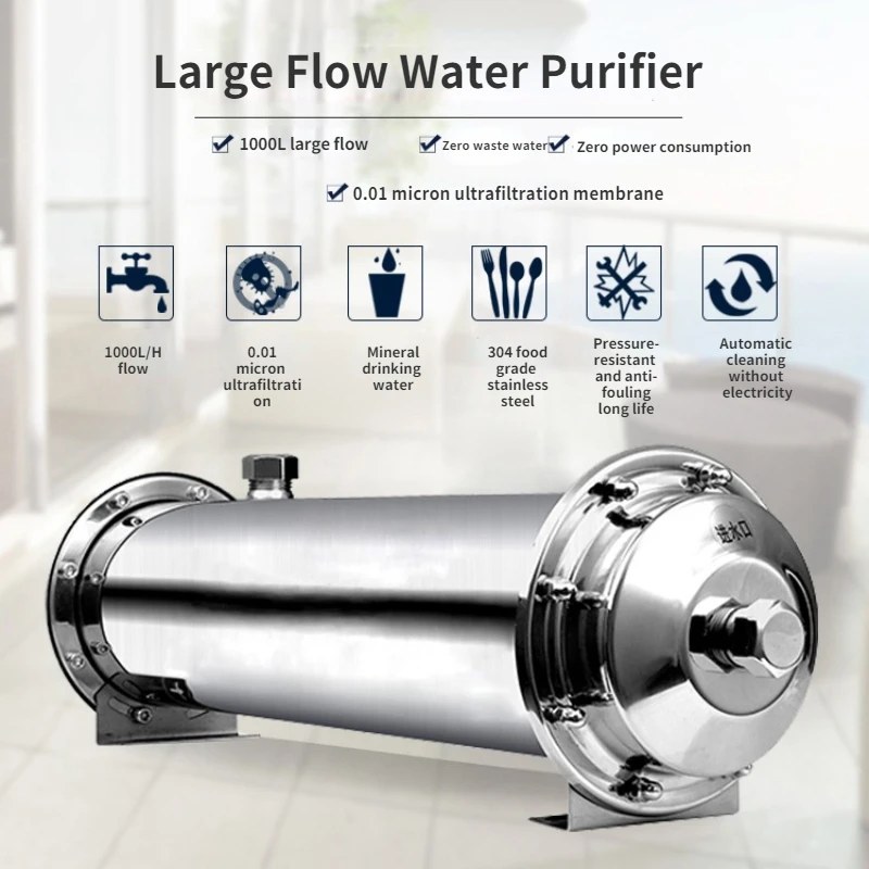 

3000L Water Filter System 304 Stainless Steel PVDF Ultrafiltration Purifier Commercial Home Kitchen Drink Straight UF Filters