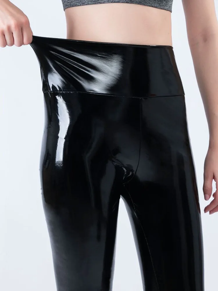 Leggings en similicuir PU Wetlook pour femmes, pantalon crayon taille haute, FJBlack, Sexy, Wlwear, nouveau