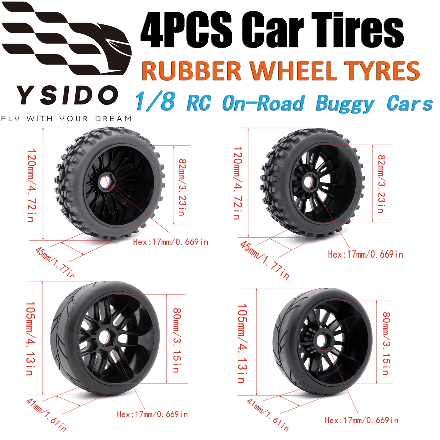 

1/8 RC дорожные багги автомобильные колеса шины 105 мм/120 мм резиновые шины 17 мм HEX для ARRMA Typhon Talion Traxxas Redcat Team Losi Kyosho