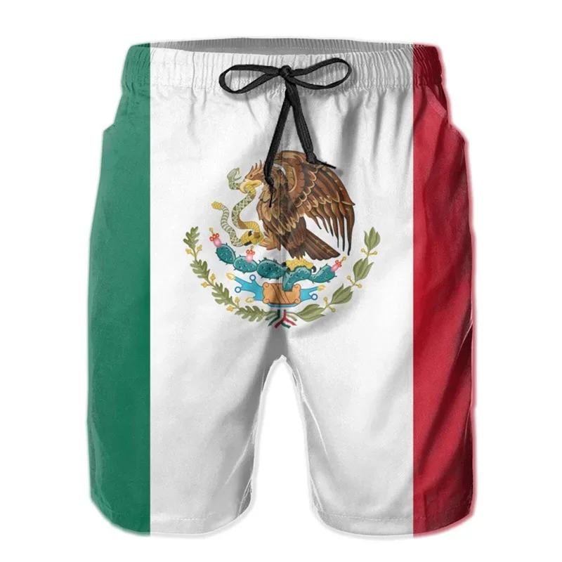 Mexico Flag 3d Print Aztec Swim Trunks Men Drawstring Quick Dry Street Beach Shorts Oversized Bathing Suits Surf Board Shorts