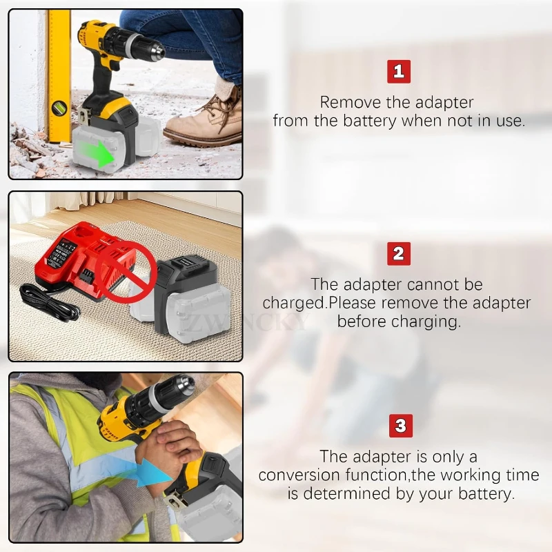 

2-in-1 Adapter for Milwaukee 18V Li-ion Battery for Dewalt 18V lithium Power Tools Dual Battery Converter Increase Working Hours