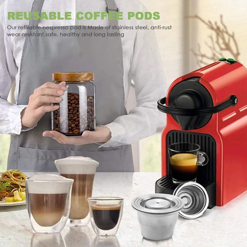 Coffee Capsule, Refillable Capsules Reusable Pod Espresso Coffee Pod Stainless Steel Compatible-A55K
