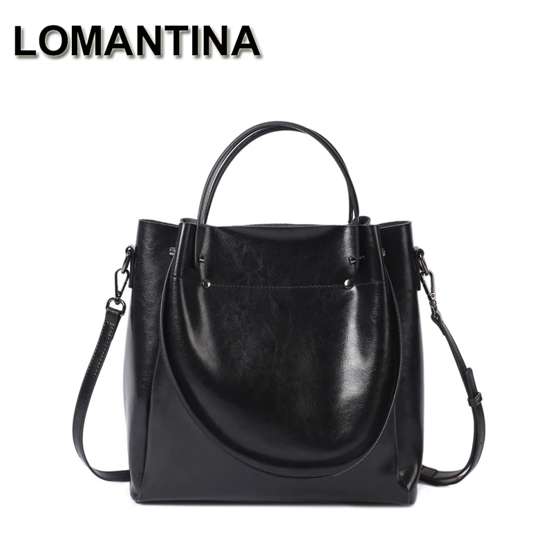 

LOMANTINA Designer Fashion Messenger Oil Wax Cowhide Leather Women's Bag Large-capacity Ladies Messenger Purse High Quality