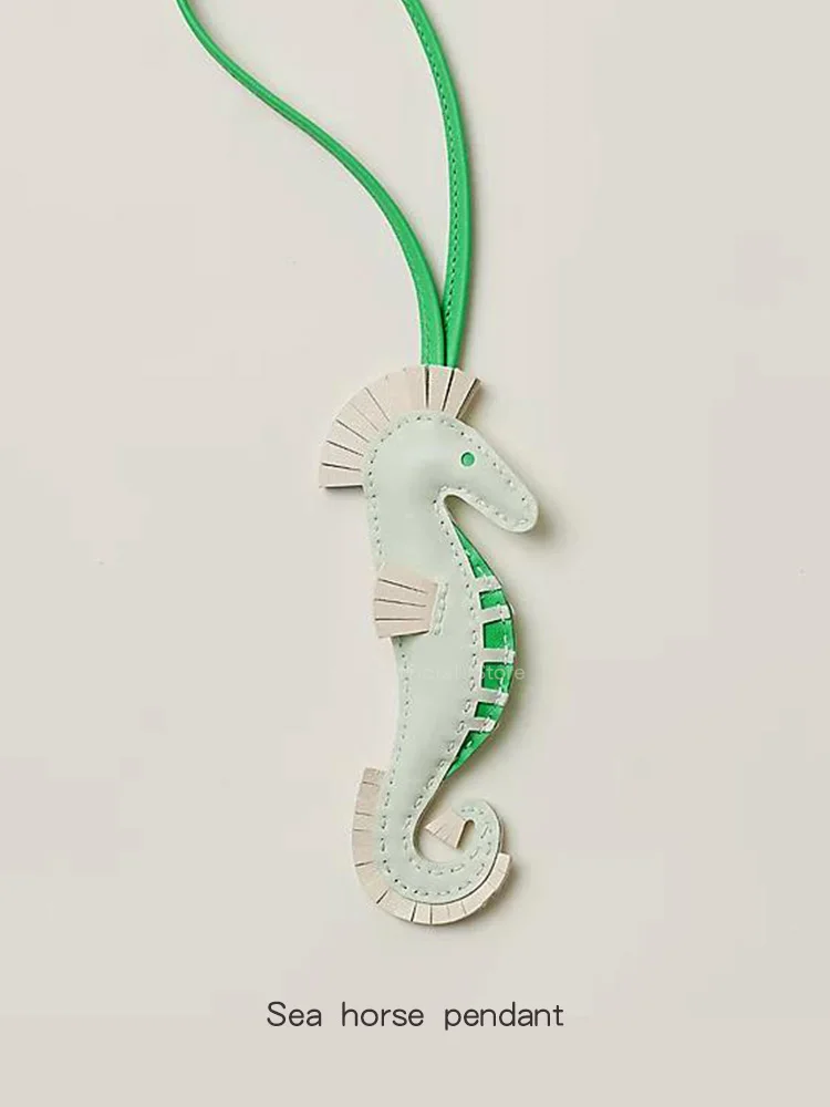 Cute Seahorse Bag Charm Genuine Lambskin Handmade Wax Thread Saddle Stitch Bag Pendant Keychain for Women