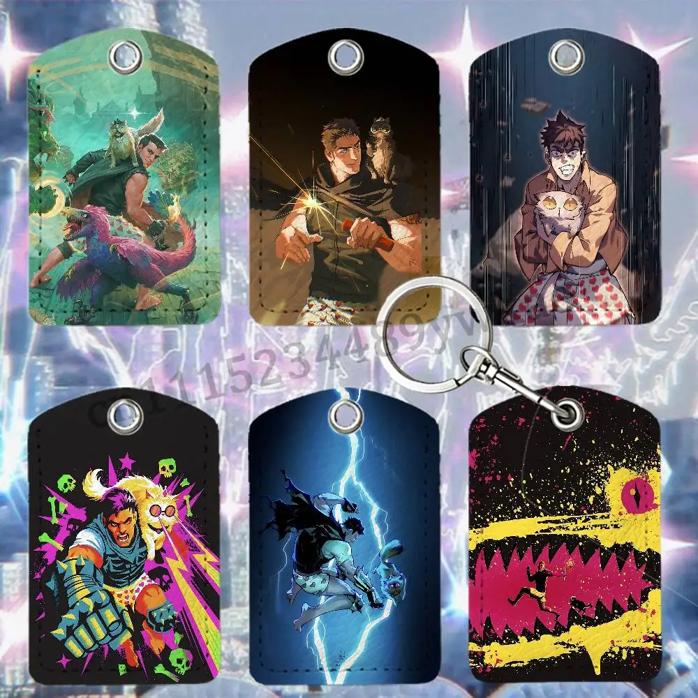 D-Dungeon C-Crawler Carl PU Leather RFID Card Holder Keychain IC ID Access Control Card Case Protective Sleeve