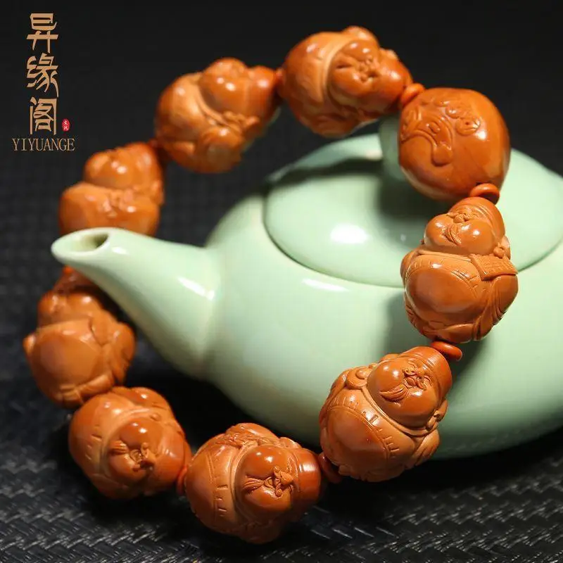 Olive Nut Carving Bracelet, Su Gong's Fine Carving Only When the God of Wealth Comes2.2Large Oil Core Bracelet for Men and Women