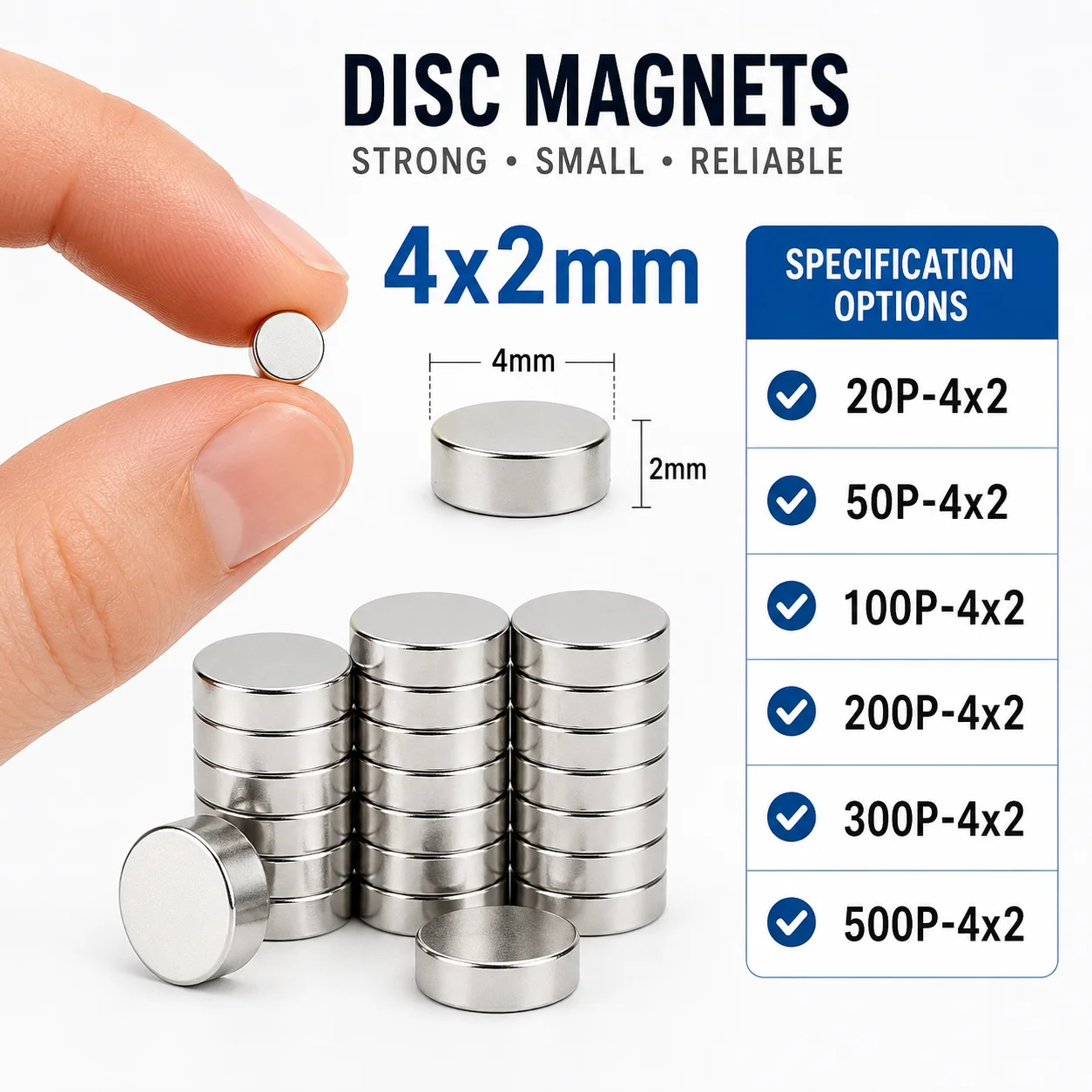 20/50/100 Pcs 4x2mm Round Powerful Magnet 4*2 Mini Small Strong Magnets For Fridge, DIY, Building, Scientific, Craft, Education