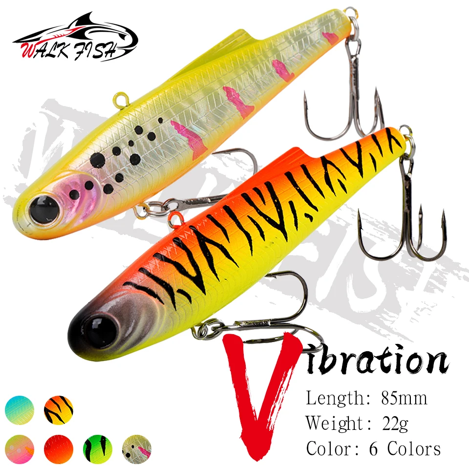 Caminhada peixe 1 pçs 22g/85mm fundição vibração ganchos agudos isca dura wobblers baixo pique pesca afundando água salgada inverno