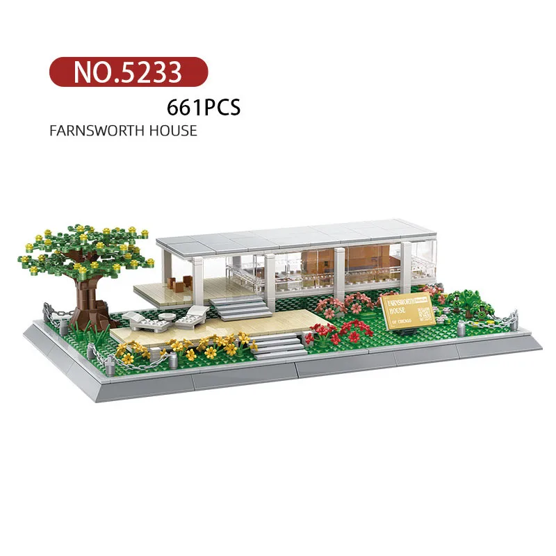 Creative Streetscape Farnsworth House สหรัฐอเมริกา World ศิลปะที่มีชื่อเสียงสถาปัตยกรรม Building Block City Street View อิฐของเล่น