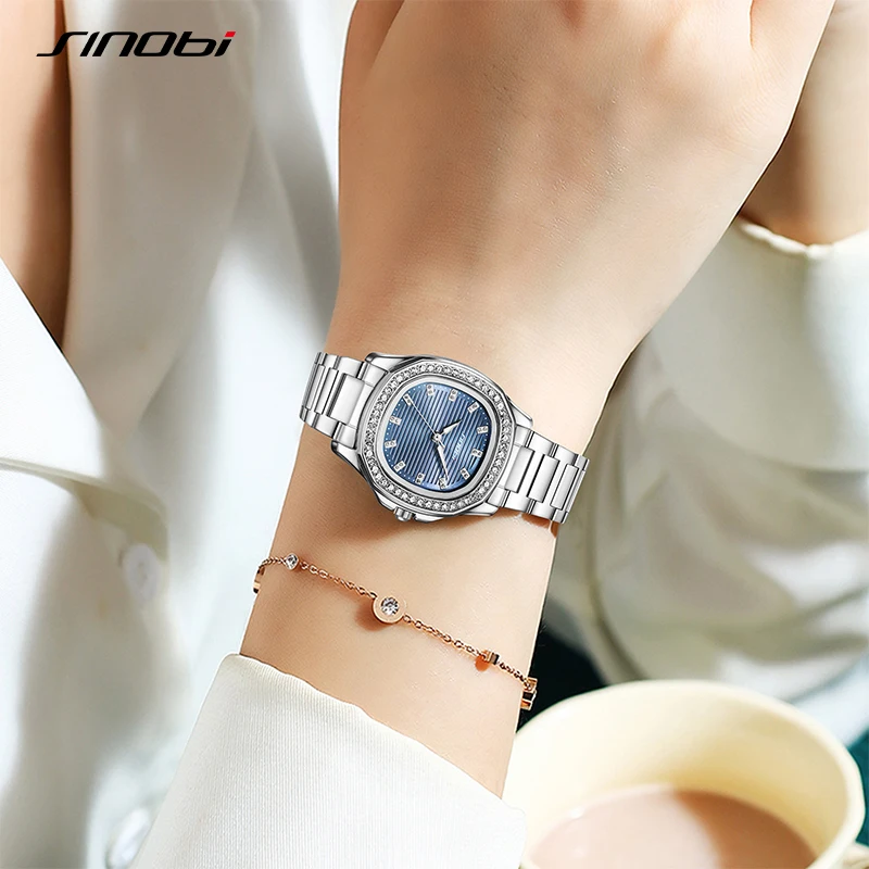 SINOBI Elegant Wrist Watches For Women Stainless Steel Female Watch Diamond Watches Woman\'s Quartz Watch Ladies Gifts Clock