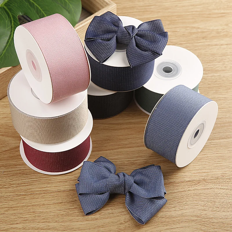 25mm 40mm Cotton Demin Color Ribbon Fabric Trim For DIY Hair Bow Choker Craft Material Colid Single Faced Tape 100Yards 10Yards