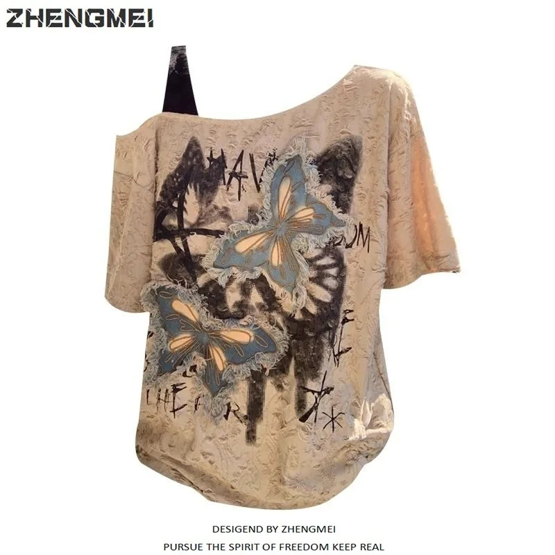 

Women's Graphic Print T-shirt Harajuku Y2k Tee Top Vintage Elegant Aesthetic Oversize Short Sleeve T-shirt 2000s Clothes Summer