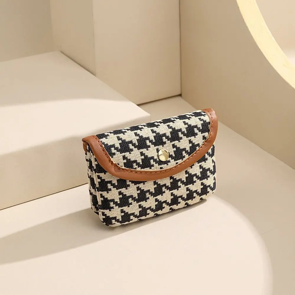 PU Leather Plaid Canvas Short Coin Purse Stripe Large Capacity Lattice Money Bag Double Layer Storage Bag Square Makeup Bag