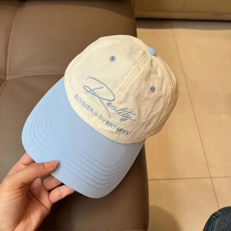Color-blocked Embroidered Retro Baseball Cap, Women's Soft-top, Versatile, Face-framing, Sun-shading Cap