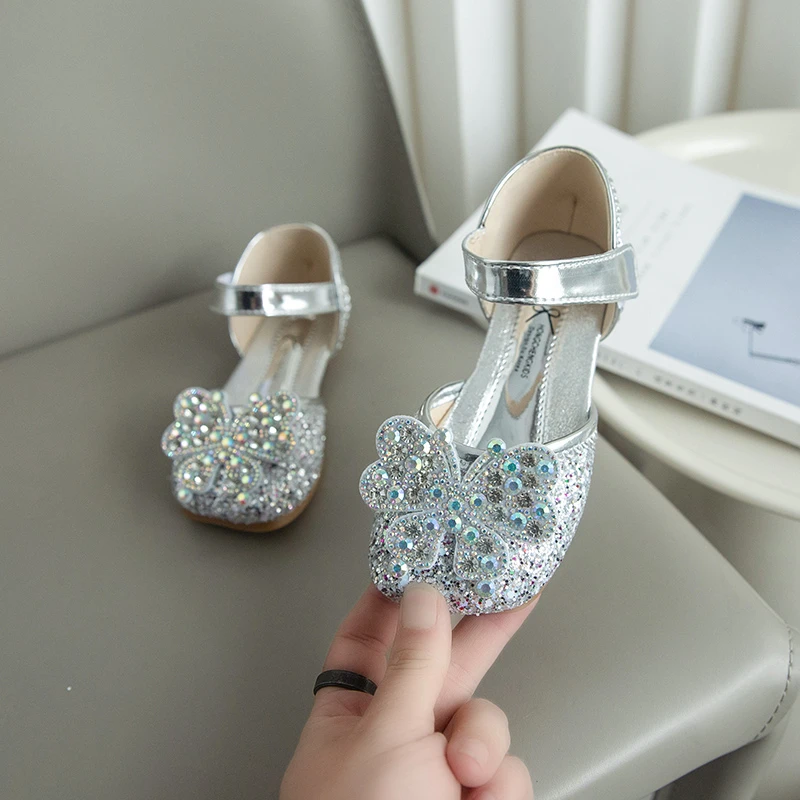 Toddler Girls Bow strass sandali scarpe da spiaggia bambini SKy Blue paillettes sandali da principessa 3-12Y Flats sandali estivi per ragazze