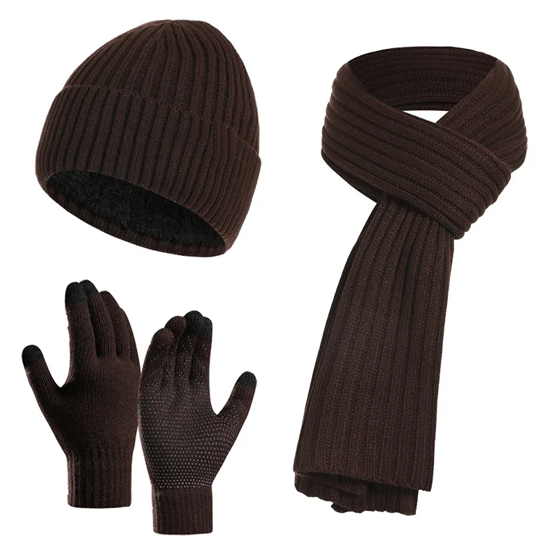 Conjunto de gorro y bufanda informal de punto, guantes de piel, ropa de invierno, 2024