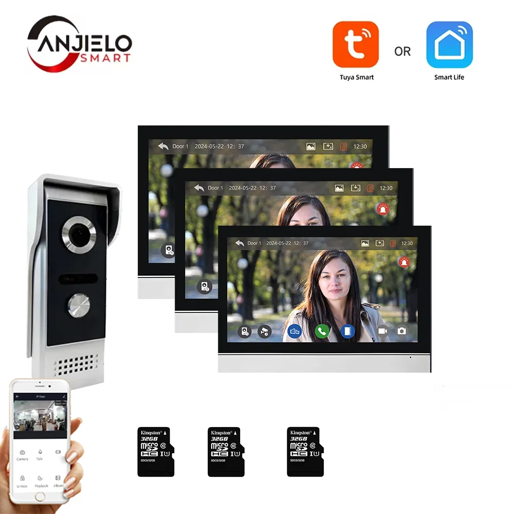 

Tuya 1080P 10 inch color touch screen monitor WiFi doorbell Smart intercom with mobile detection 128G Image storage