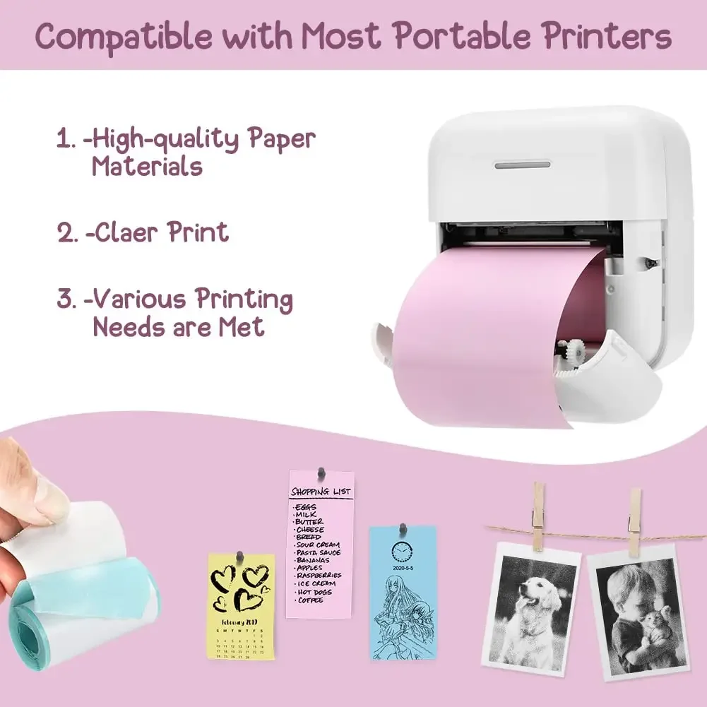 3Rolls 57x25mm Thermal Paper  Adhesive Sticker Label Paper Color Paper For  MINI printer PeriPage A6 PAPERANG A9 Photo Printer