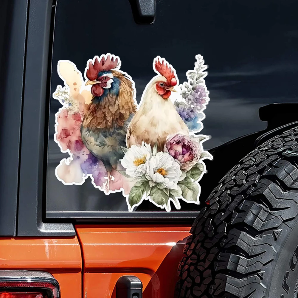 A Beautiful Painted Rooster Flower - Enhanced Stickers for Cars, Motorcycles, Laptops, Smooth Scratch Covers