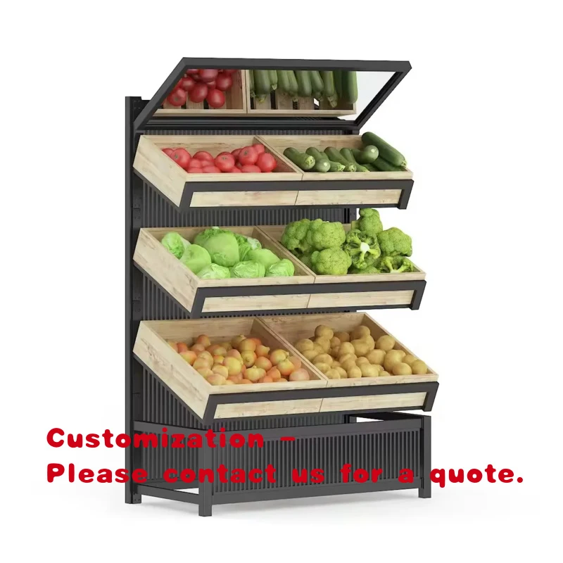 custom.Classical Design 4 Layer Standard Wooden Supermarket Gondola Fruit Vegetable Rack