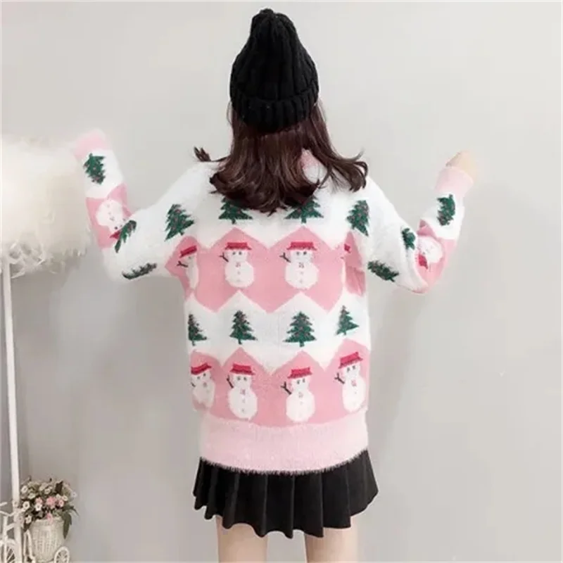 New Christmas Sweater Pullover Women Thick Warm Winter Elegant Pullover O-neck Sweater Casual Sweaters Patchwork Long Sleeve Top