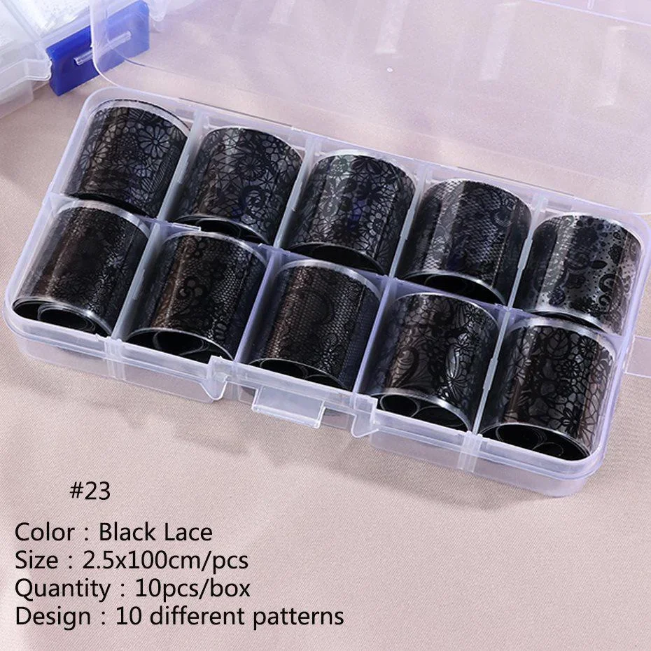 10pcs Lace Nail Foil Stickers Set Black White Transfer Decal Manicure  Adhesive Slider Decor