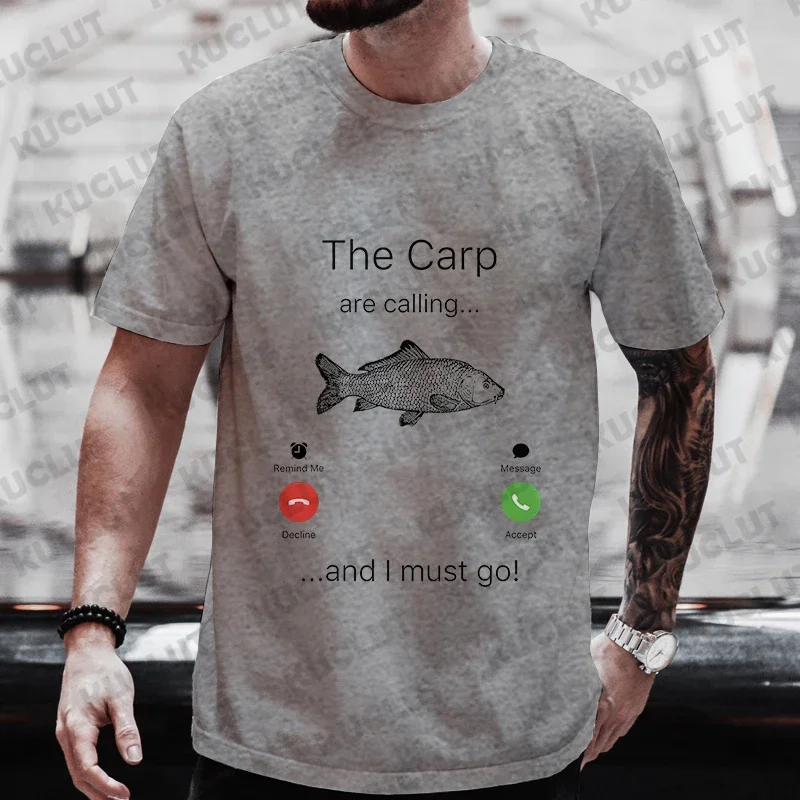 Fishing The Carp Are Calling and I Must Go Funny Vintage Men\'s T-Shirt New Fashion Summer Casual Harajuku Tshirt Printed Men Top