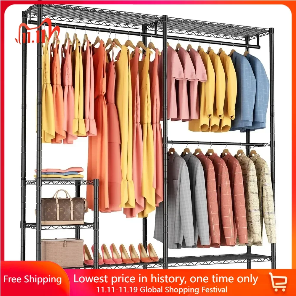 

Clothes Rack with 4 Tiers, Adjustable Wire Shelves&3 Hanger Rods, MaxLoad 800lbs, Coat Rack