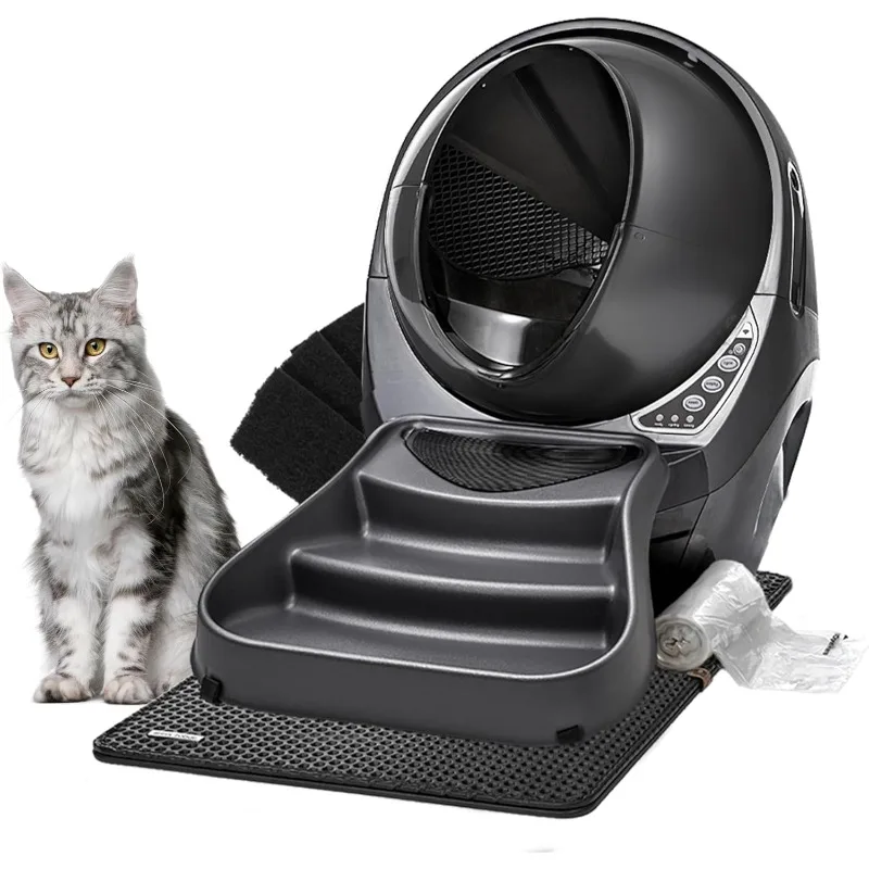 3 Connect Core Bundle by Whisker, Grey - Includes Automatic, Self-Cleaning Litter Box, LitterTrap Mat, Fence, Ramp, 25 Liners