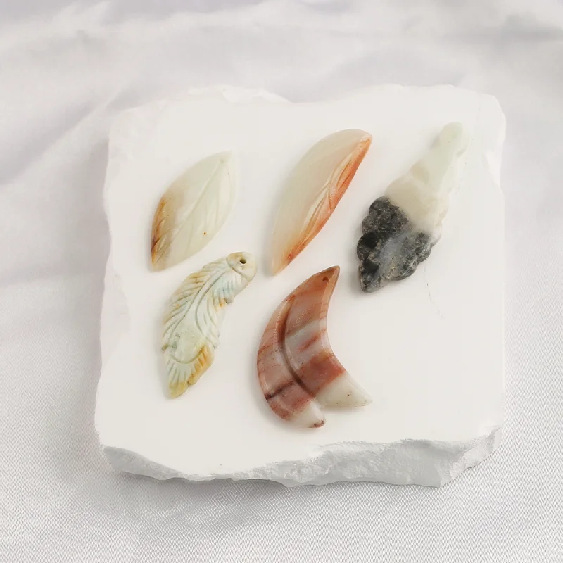 B&F 5pcs Amazonite Leaf Earring Beads, Jewerly Set Handmade Natural stones beads, Polished Stones for jewelry Making Supplies