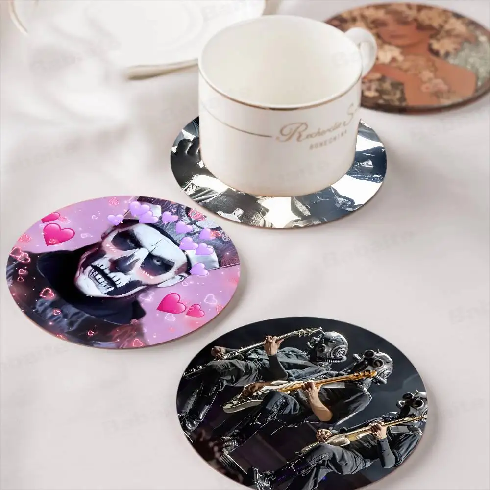 Ghost Rock Band Themed Wooden Coaster Creative Heat-Resistant Non-Slip Table Mat, Suitable for Protecting Desktop