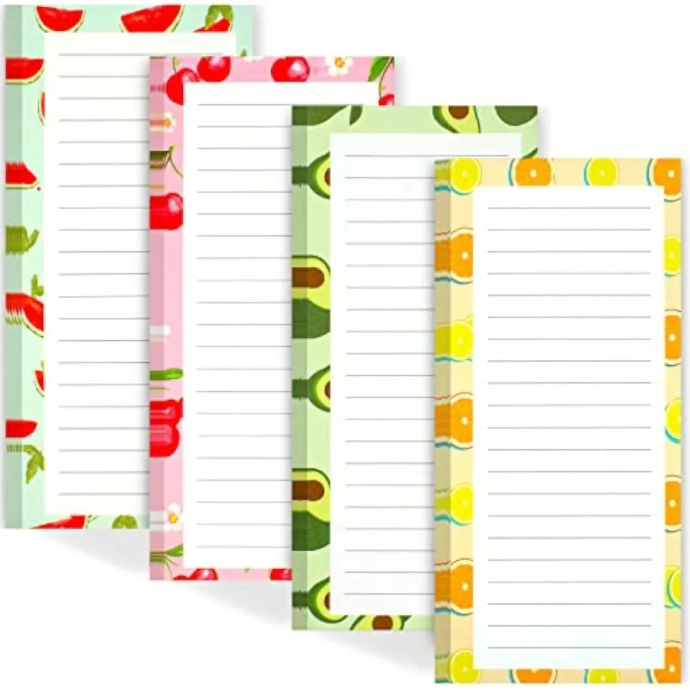Bloco de notas magnético rasgável, design de frutas, 200 peças, 4 livros, adesivos macios para geladeira, memorandos, lista de compras, notas pegajosas, suprimentos de papelaria